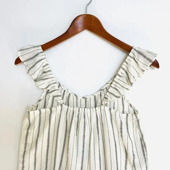 LOFT Sleeveless V Neck Top XS Petite Off White Blue Copper Stripes Lightweight - Picture 4 of 10